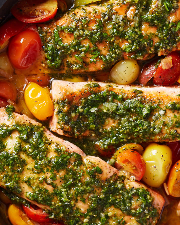 Pesto Salmon with Burst Tomatoes Recipe (Just 5 Ingredients) Kitchn